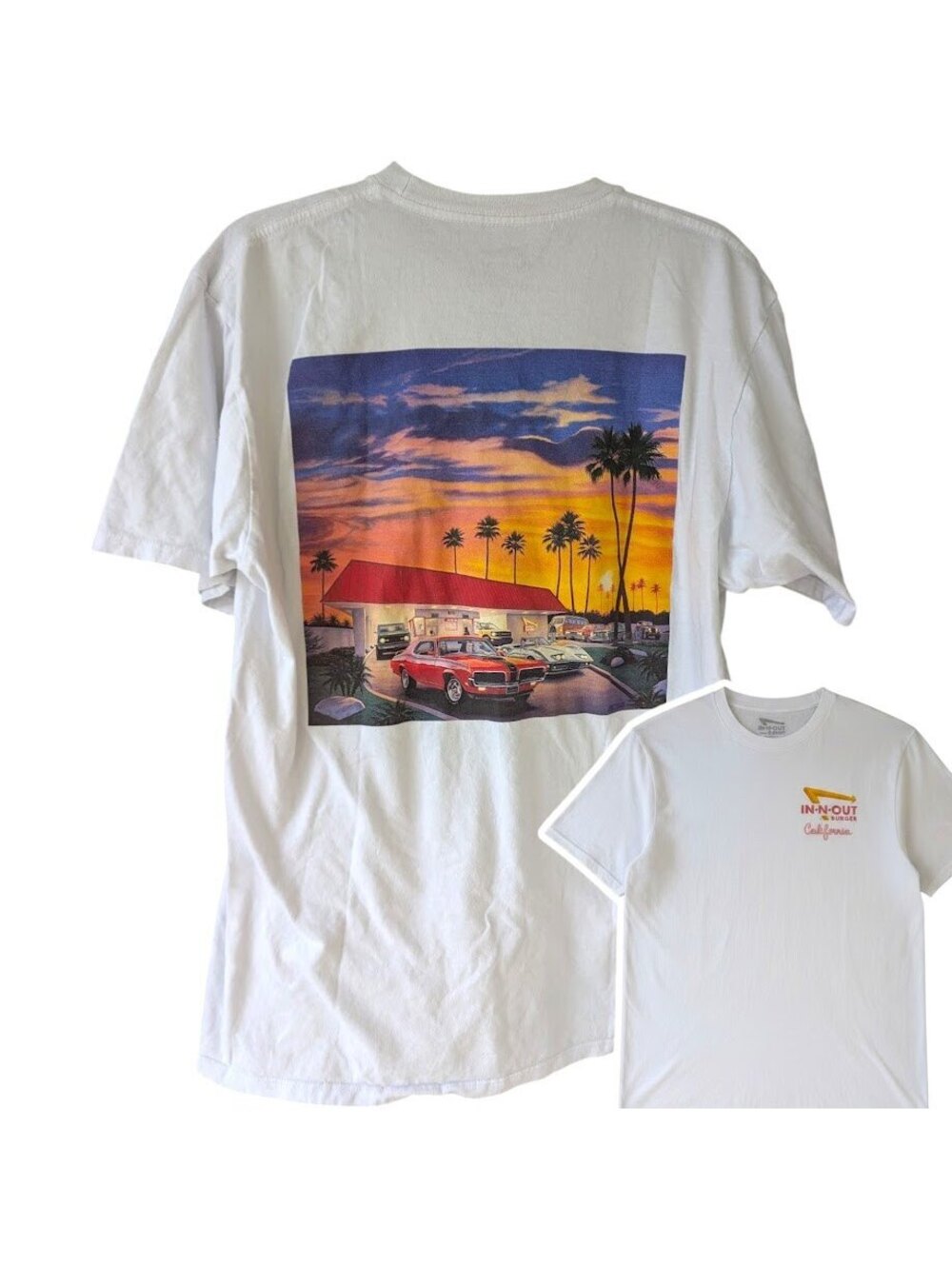In-N-Out Burger California L White Retro Diner Graphic TShirt Made USA 21.5x28.5